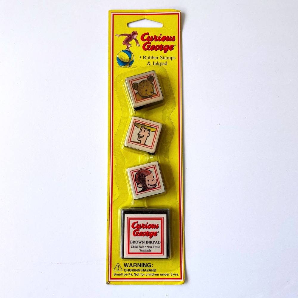 Vintage Curious George‎ 3 Rubber Stamps Small New